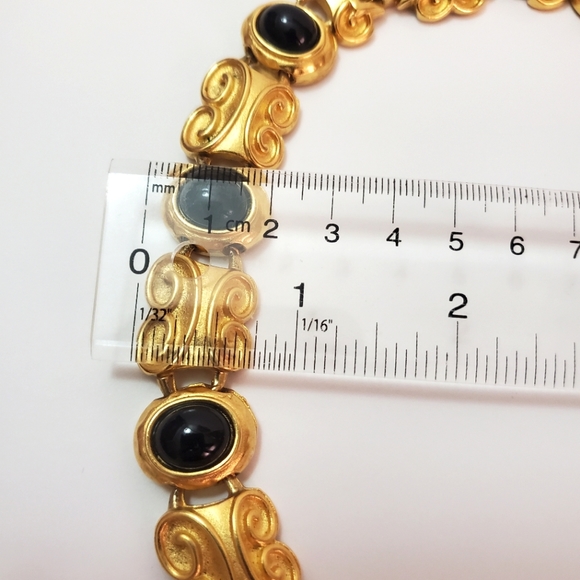 Vintage Oscar de la Renta - Gold Tone Statement Necklace with Black Cabochons - Picture 9 of 11